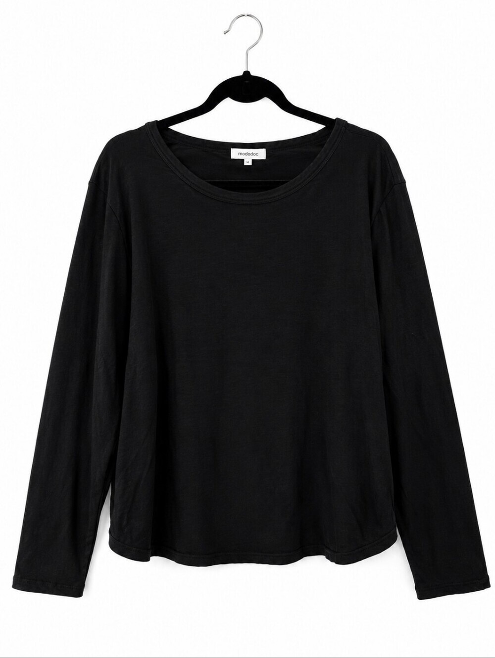 Mododoc Black Slub Knit Long Sleeve Crew Neck Relaxed Fit Top Size Large